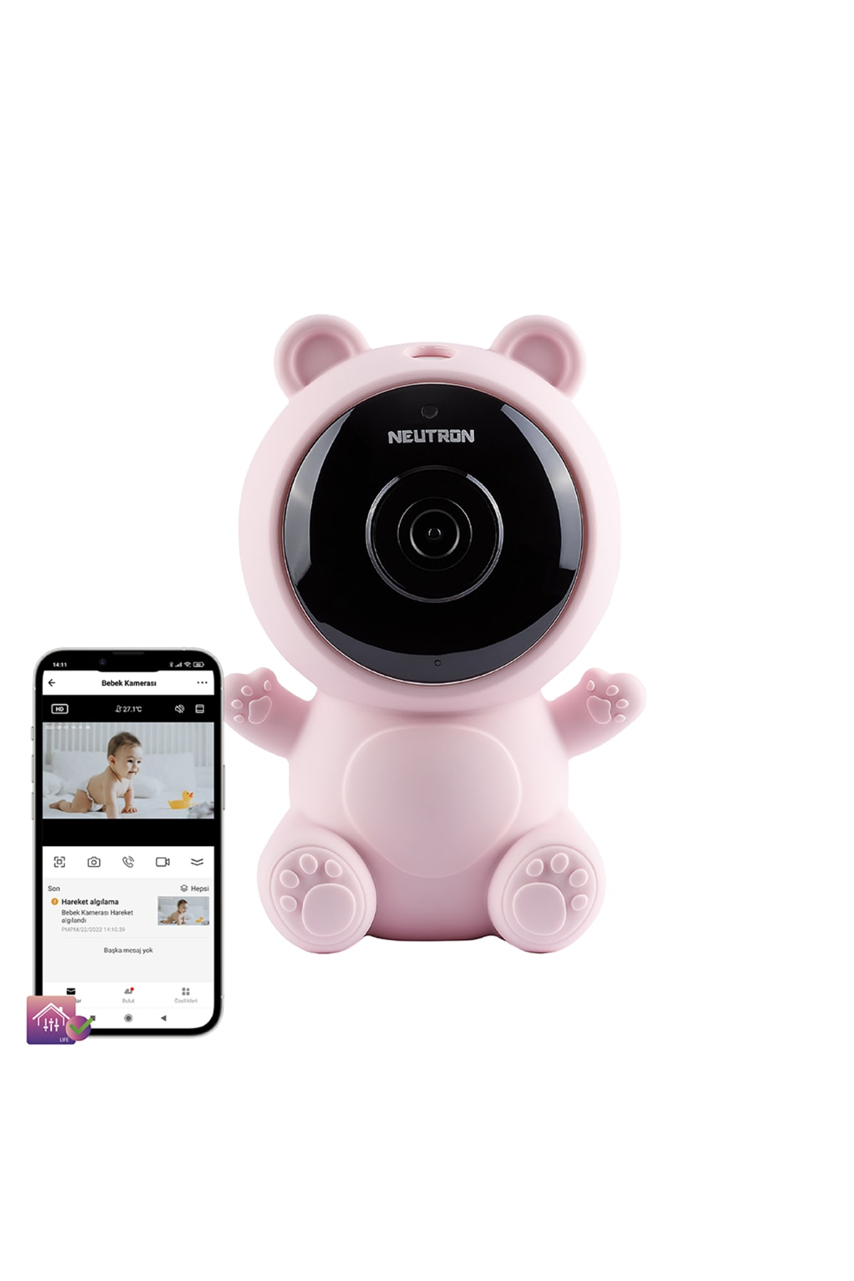 NEUTRON Ninni Söyleyen Gece Görüşlü Ip Wifi Bebek Izleme Kamerası Pembe - App Ile Kontrol